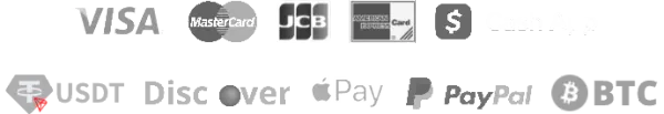 Supported payment methods: Visa, Mastercard, JCB, American Express, Cash App, USDT, Discover, Apple Pay, PayPal and Bitcoin
